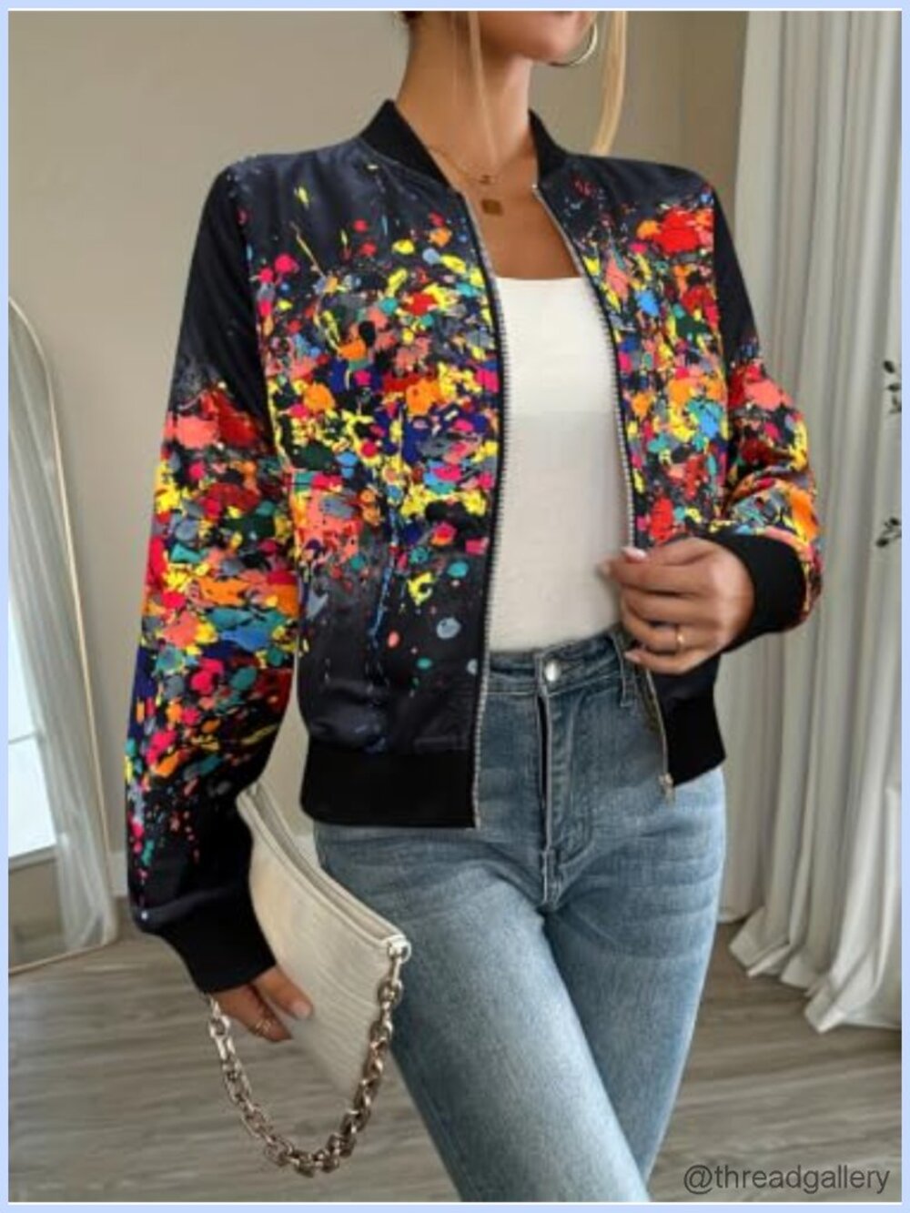 Women's Lightweight Casual Zip-Up Jacket – Stand Collar Long Sleeve Spring